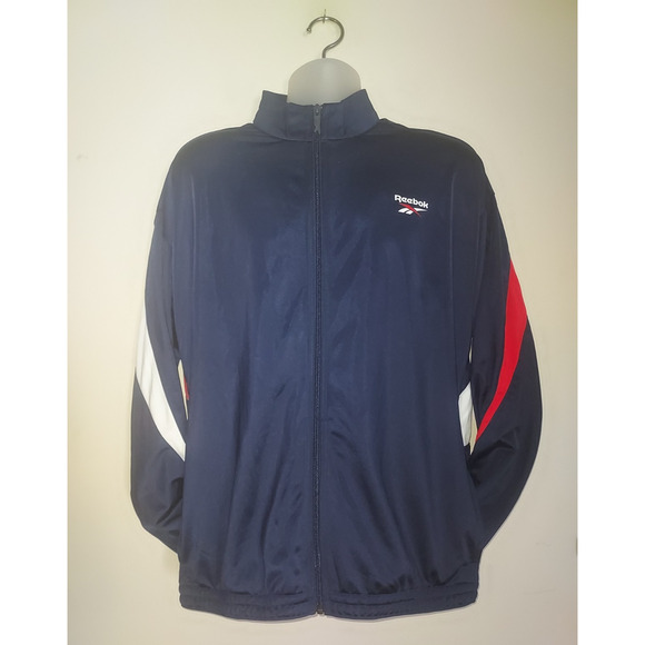 Reebok Men's Track Jacket Large Retro 80s & 90s Vector Tricot Athletic Navy Red - Picture 1 of 9